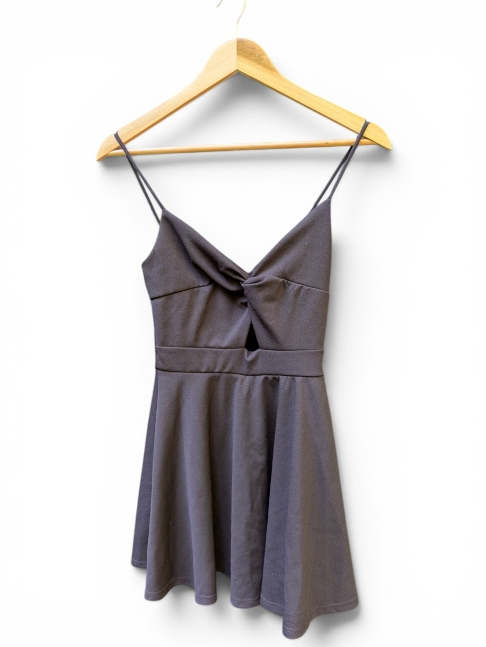 Windsor Charcoal Twist-Front Spaghetti Strap Mini Dress